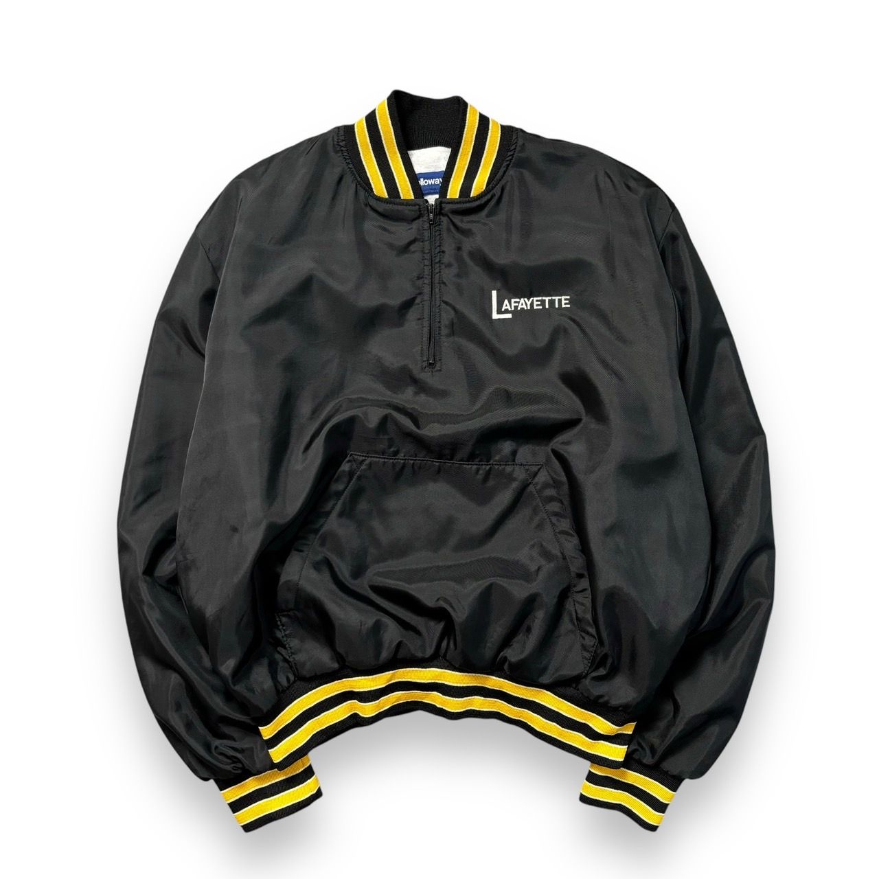 80s 90s USA製 Holloway ヴィンテージ 古着 ハーフジップ プルオーバー スタジャン ナイロンスタジャン ナイロンジャケット リブライン 短丈 ショート丈 ブルゾン 黒 ブラック イエロー XLサイズ