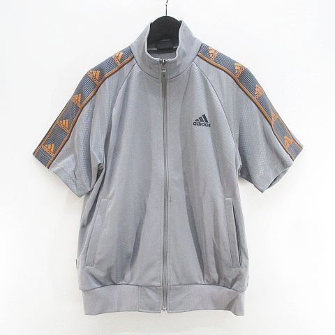 アディダス adidas スポーツウェア セットアップ ジャージ 上下 半袖 ジャージジャケット ロングパンツ M 灰系 グレー ロゴ