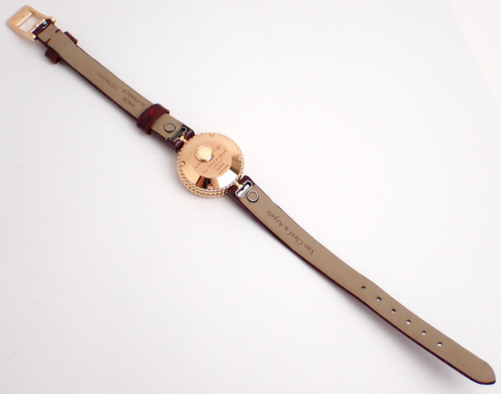 美品 VanCleef&amp;Arpels(ヴァンクリーフアンドアーペル) ペルレ VCARPBML00 PG/革 QZ クォーツ ピンクゴールド レザーベルト レディース 美品 VanCleef&Arpels(ヴァンクリーフアンドアーペル) ペルレ