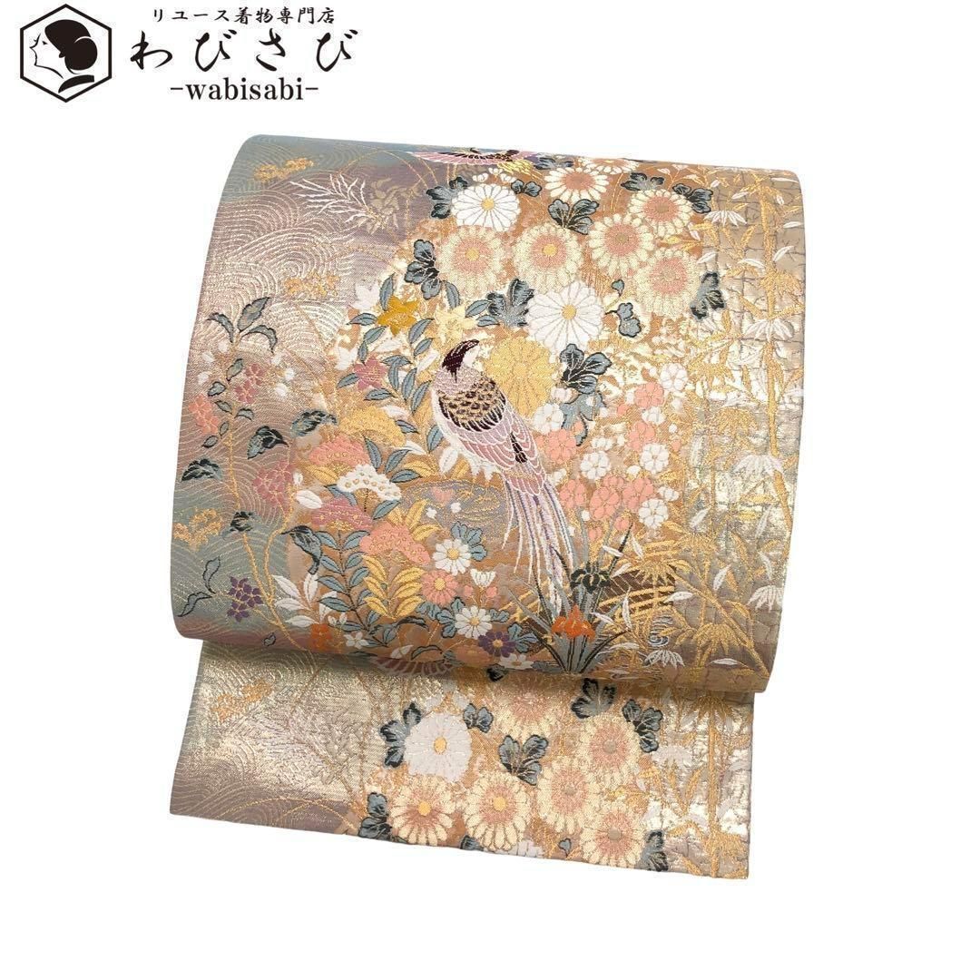 名古屋帯 塩瀬 抽象模様 金彩 薄今様色 O-4933