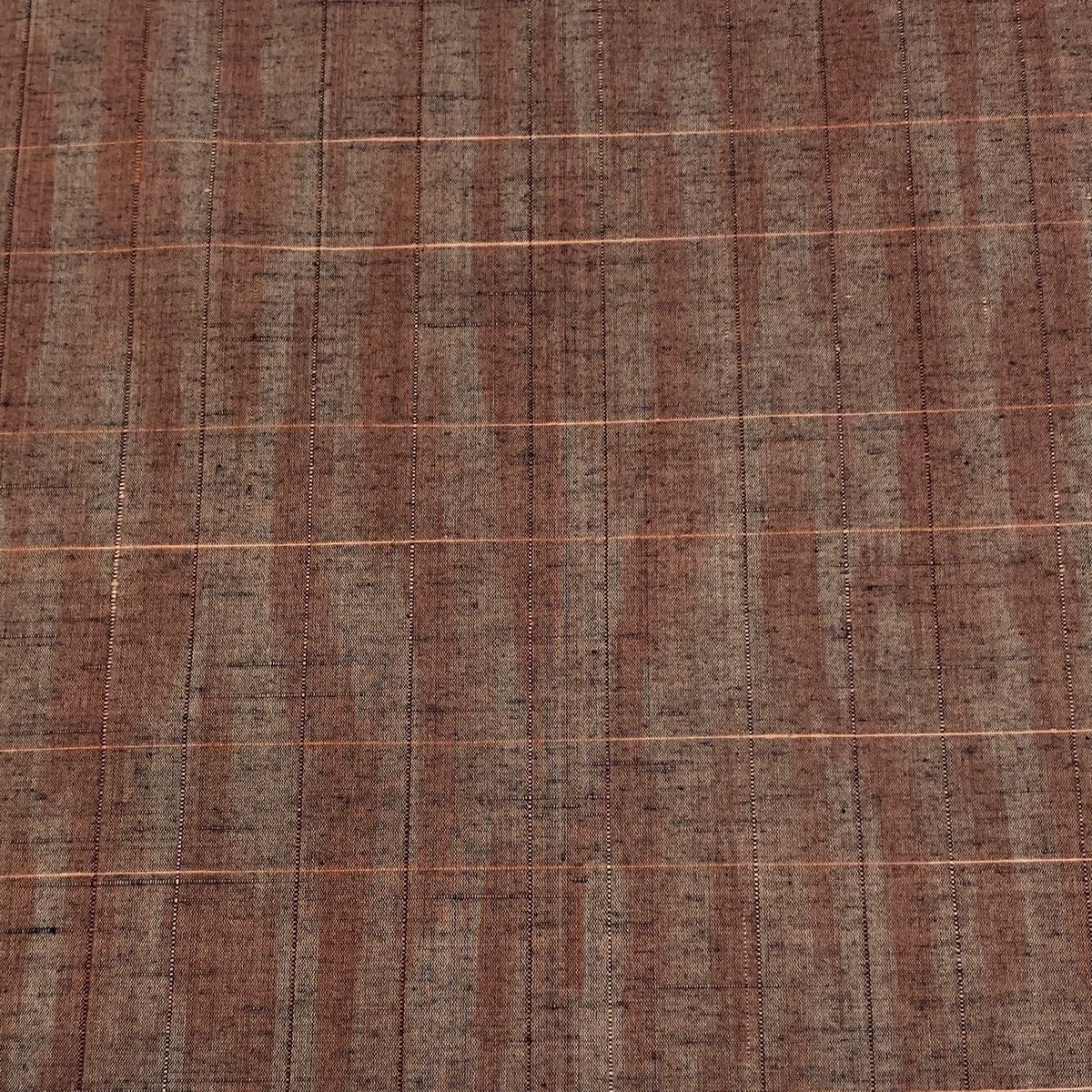 反物 秀品 小紋 紬地 縞 格子 小豆色 正絹