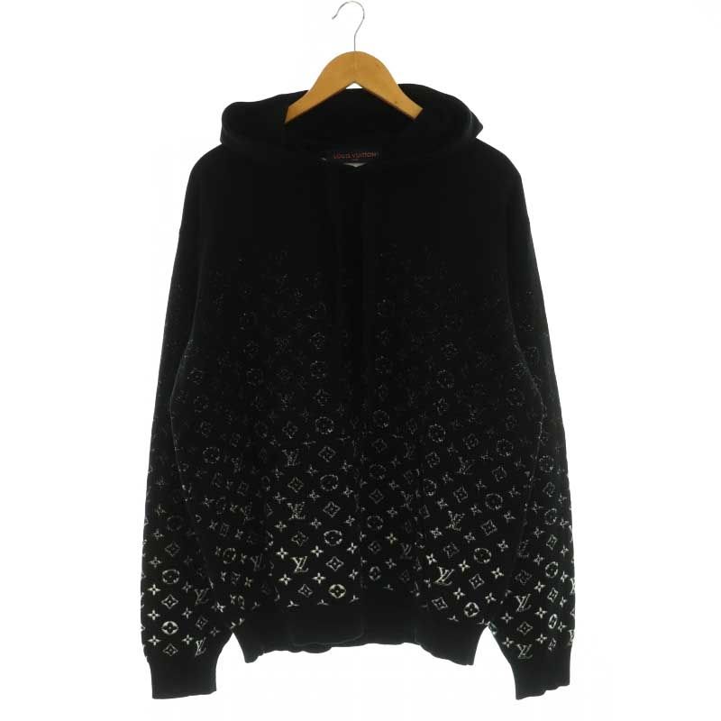 ルイヴィトン LOUIS VUITTON 23SS RM231Q USO HNN45W モノグラム グラディエント フーディ パーカー トップス プルオーバー ロゴ コットン XL 黒 白 ブラック ホワイト /NR OS