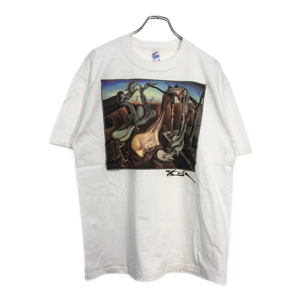 90年代 Salvador Dali サルバドール ダリ 夕暮れの蜘蛛 半袖Ｔシャツ アート ホワイト メンズ L 古着 U5785