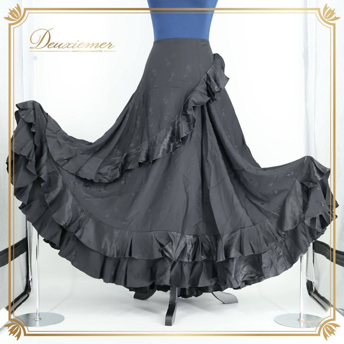 フラメンコ衣装】ブラック ファルダ スカート 黒 花柄 リボン ボランテ