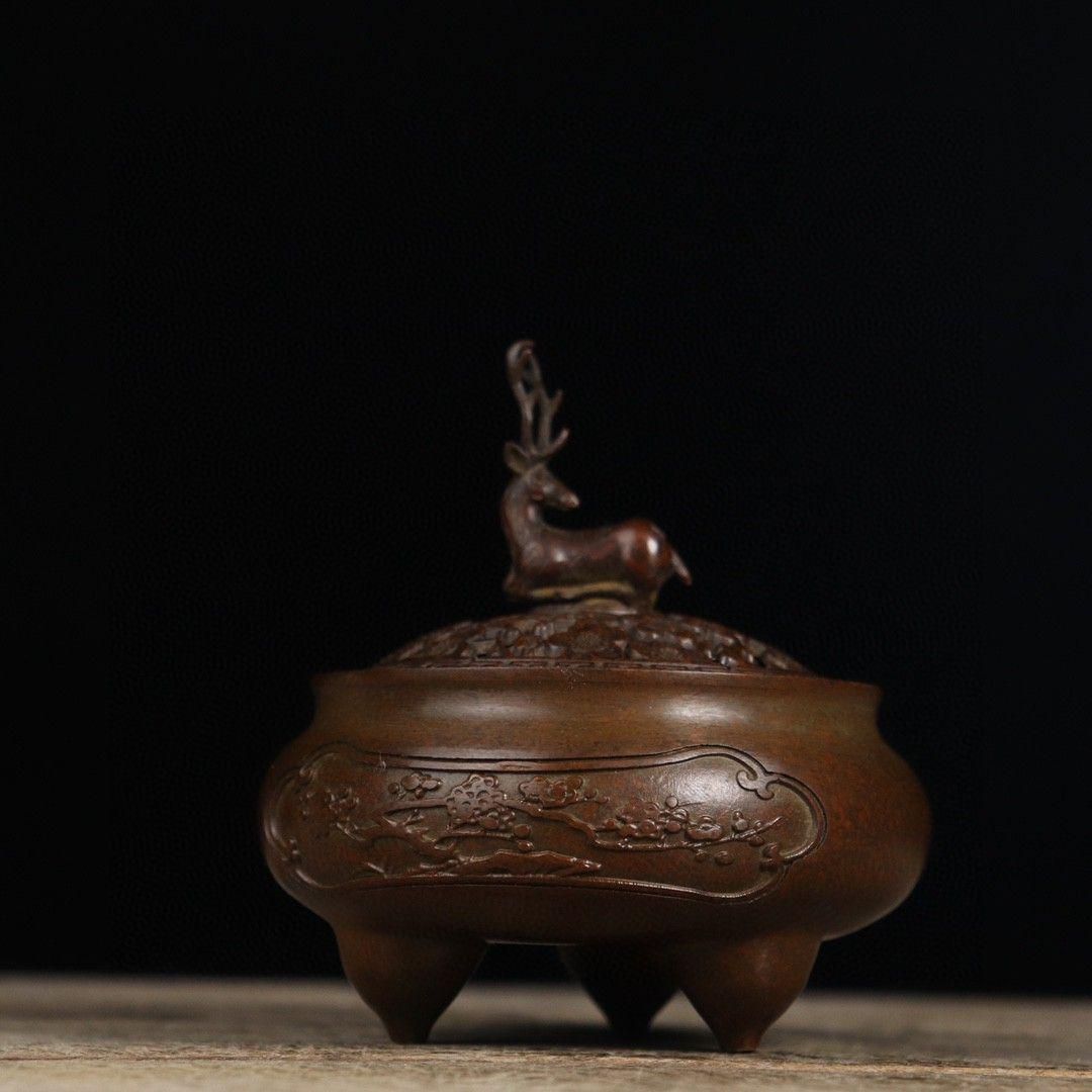 銅製 香炉 三足祥雲薫炉 卓上炉 沈香炉 檀香炉 茶道香炉 工芸品 置物