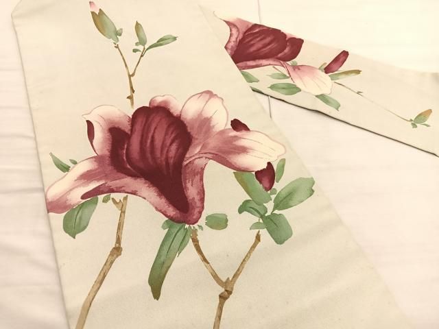 平和屋着物 アンティーク 大正ロマン 九寸名古屋帯 手描き 草花文 正絹 BAAV3150hv