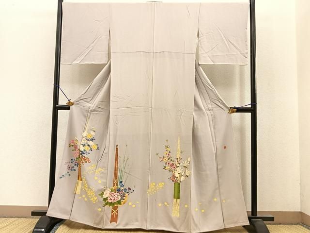 平和屋着物○本加賀友禅作家 水野博 色留訪問着 花籠文 正絹 逸品