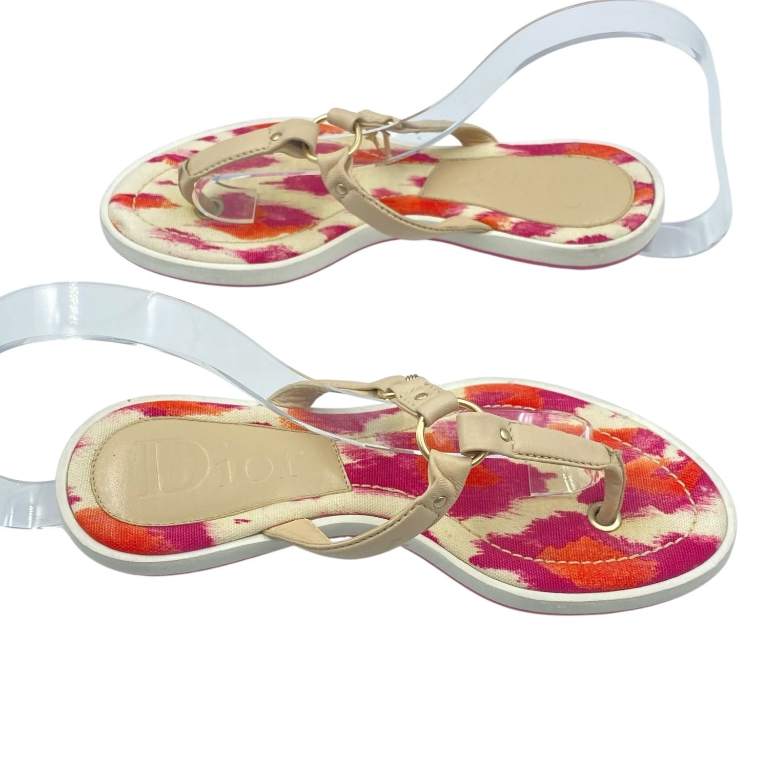 美品 Christian Dior ディオール サンダル レザー ロゴ マルチ