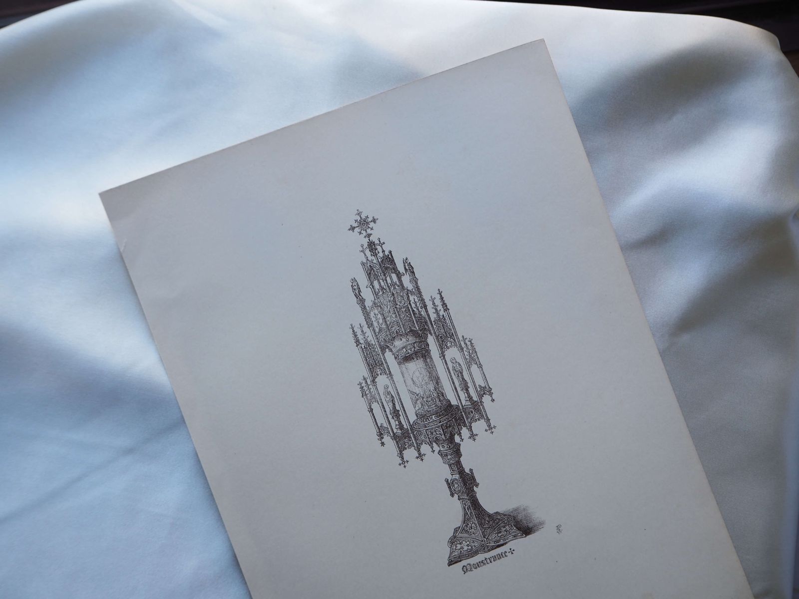 イギリス　アンティークの版画　15世紀と16世紀の装飾品　Monstrance　聖体顕示台  版画　アンティーク　キリスト教　カトリック　wel-22　A.W.Pugin