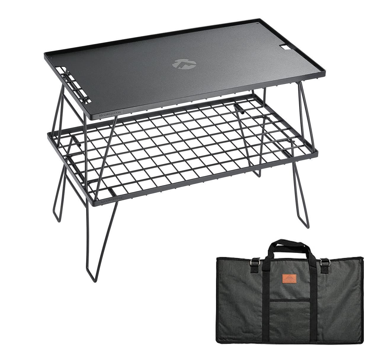 人気商品 キャンピングムーン CAMPING MOON フィールドラック グラウンドラック 折り畳みラック 黒メッキスチール製 収納バック付き 本体T-230 2点 アルミ天板 セット
