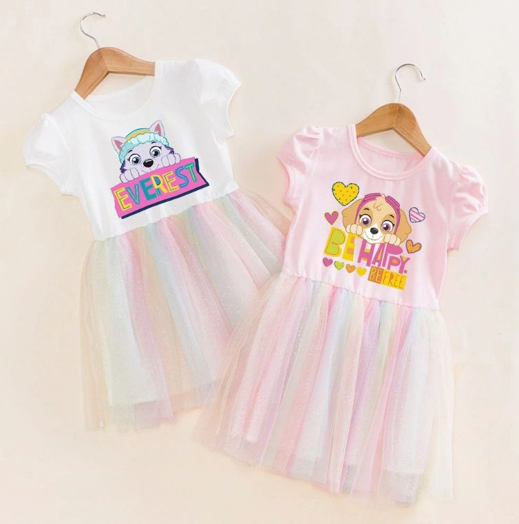 パウパトロール (Paw Patrol) ワンピース キッズ 子ども 女の子 子供服 トップス 半袖 スカート 子供 春 夏 かわいい パープル ピンク 小学校 幼稚園 フリフリ