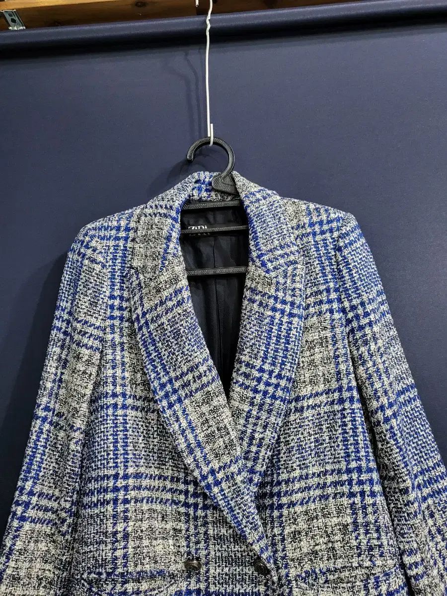 ZARA(ザラ) 青 チェック ツイード ジャケット - メルカリ
