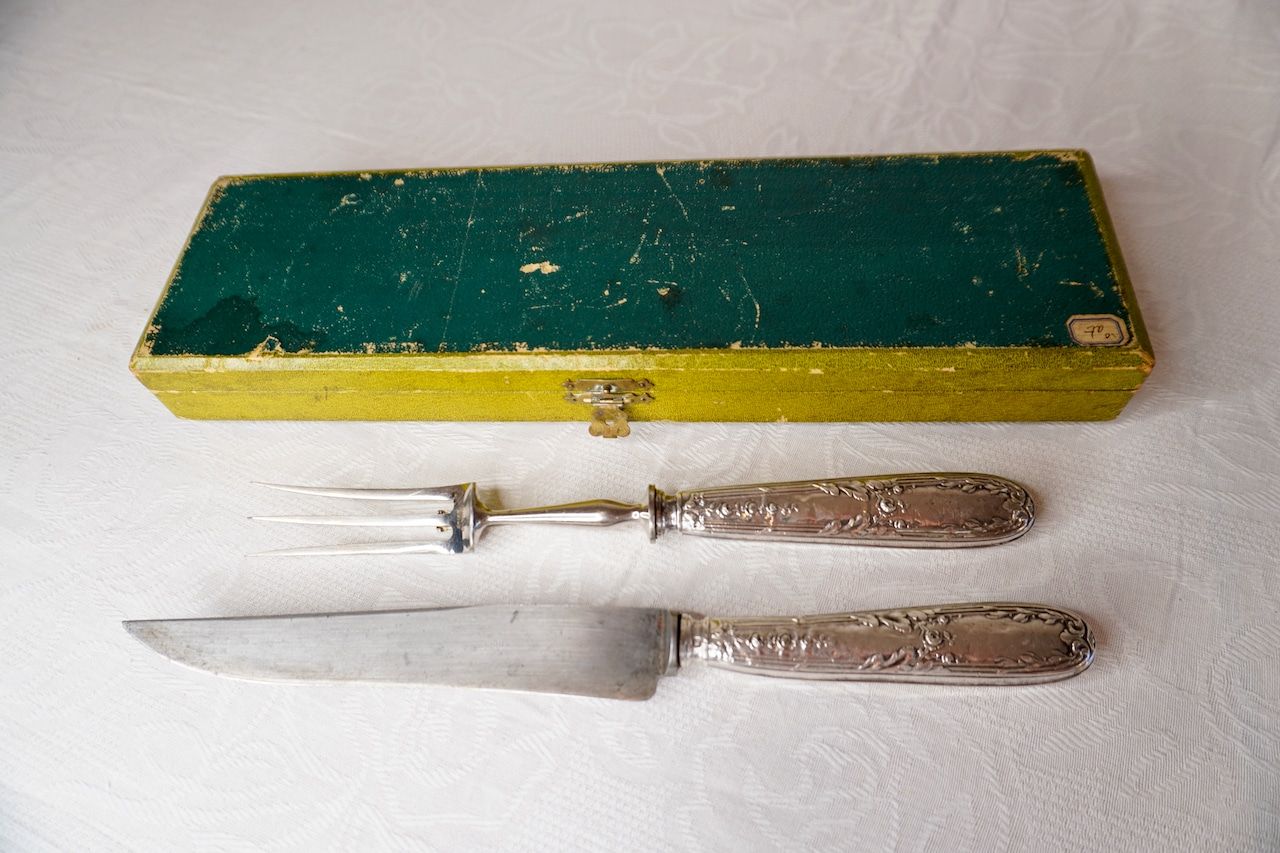 フランス シルバープレート アンティーク 肉切り用大型フォーク