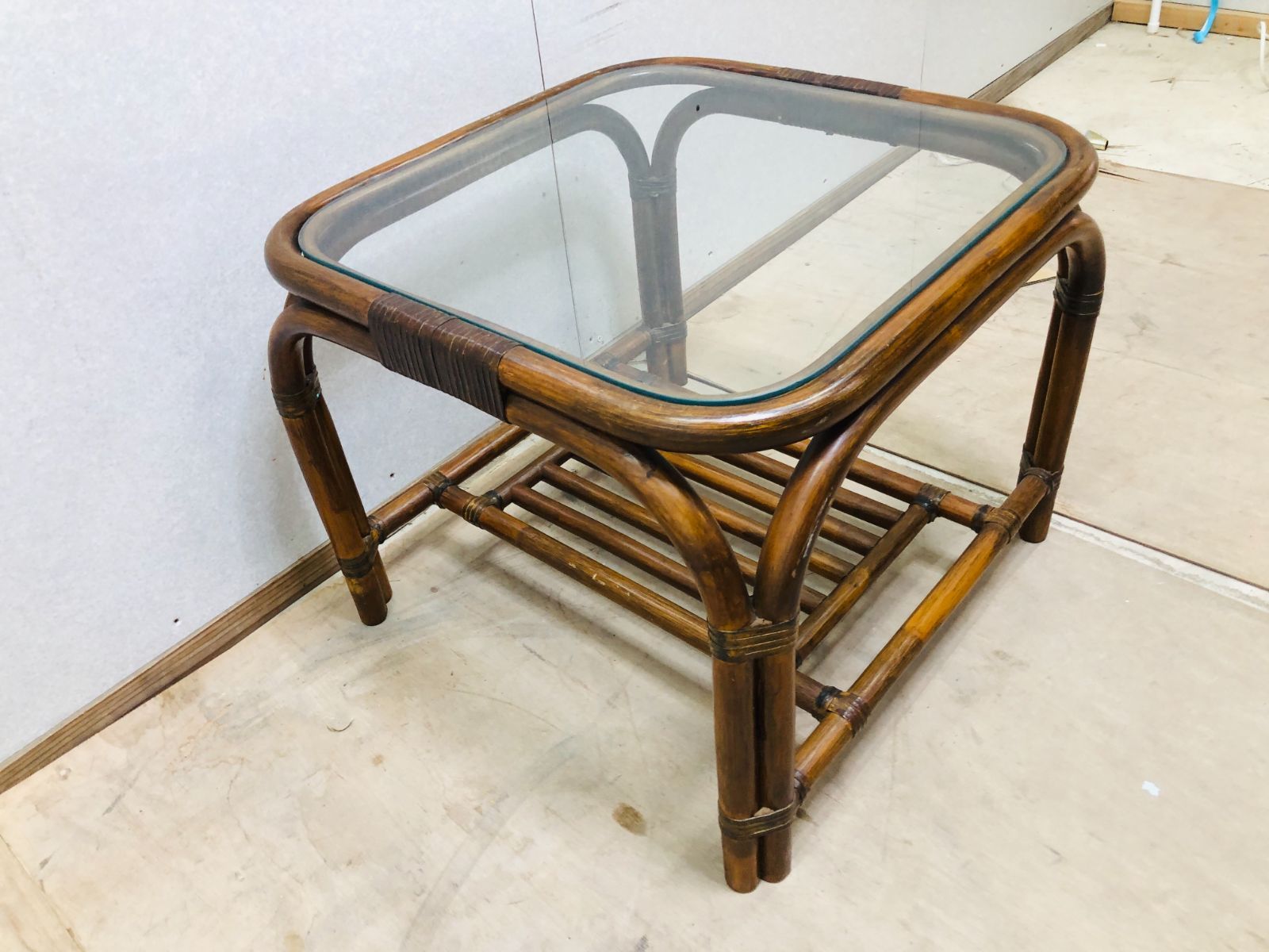 ラタン 藤 3点セット ガラステーブル＋チェア2脚 応接セット 250323 2