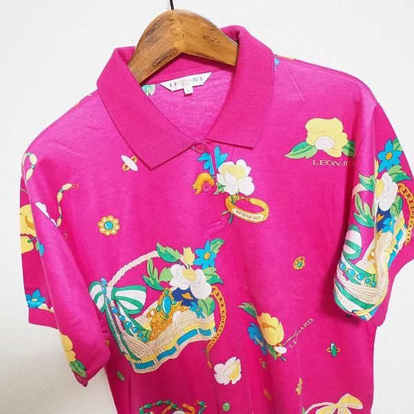 snc レオナールスポーツ LEONARD SPORT ポロシャツ L ピンク マルチ