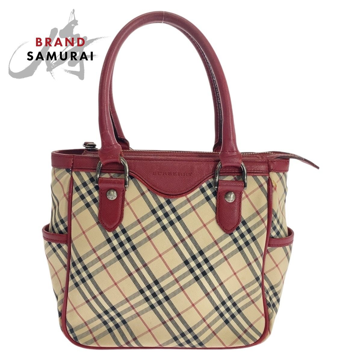 BURBERRY バーバリー チェック柄 ベージュ レッド ガンメタ金具 