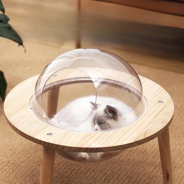  ペット用ベッド 透明宇宙船 高質素材 オシャレ感 四季通用 猫ベッド 猫ドーム 宇宙船カプセル 猫ハウス キャットハウス ベッド クッション ハウス