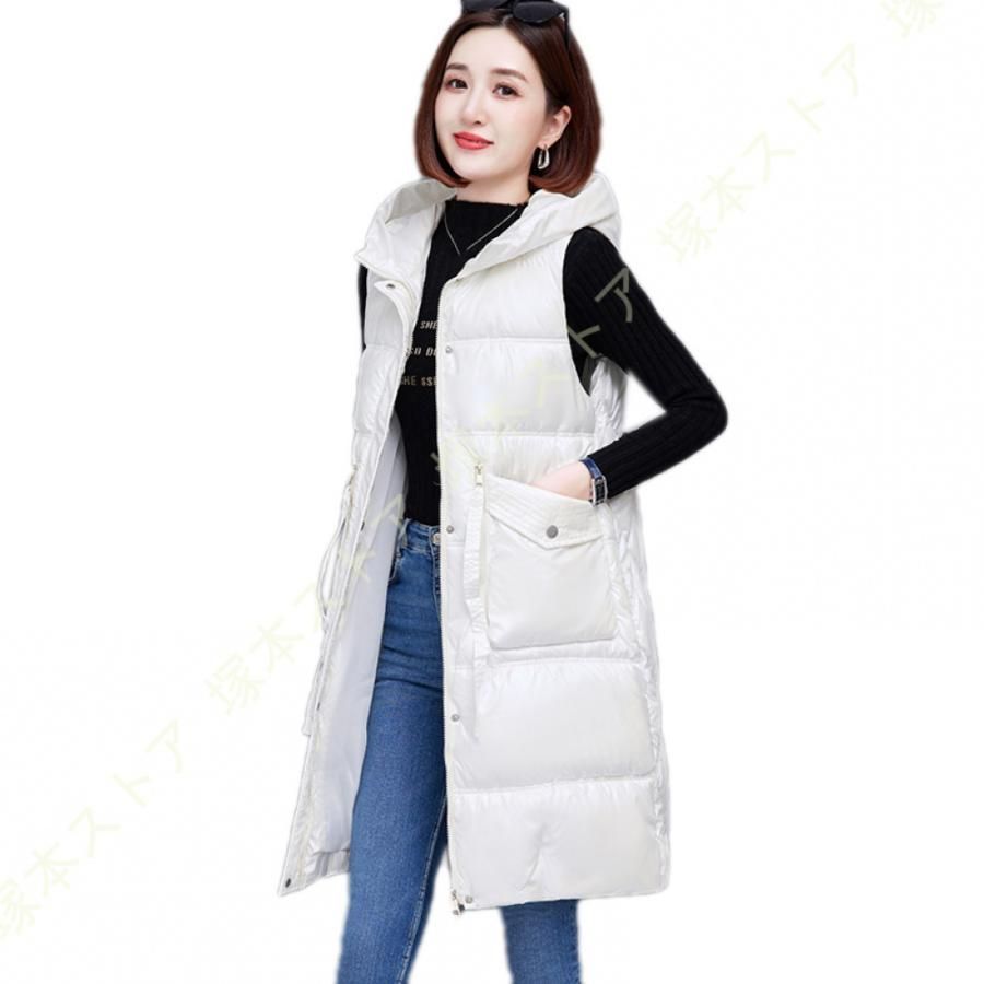 ホワイトダウンベスト フード付き アダバット新品 ホワイト ダウン