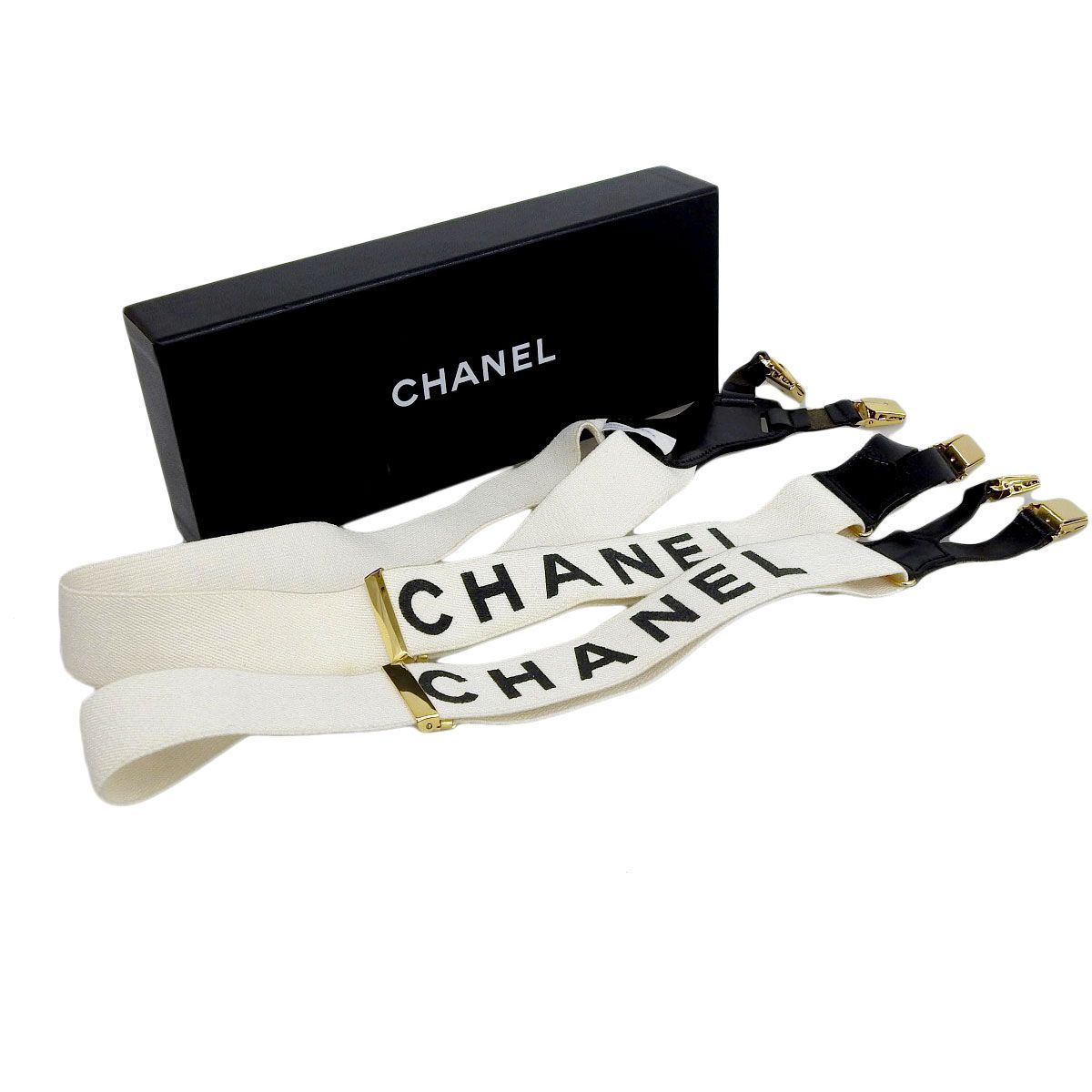 4093) シャネル CHANEL サスペンダー ロゴ ベルト ゴールド金具 ココ 