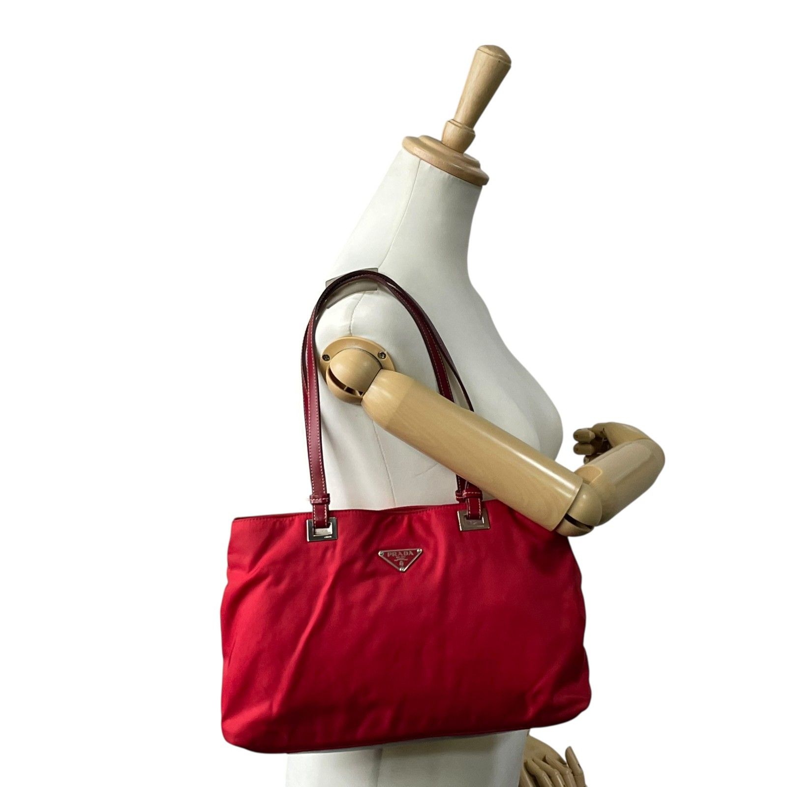 PRADA プラダ ハンドバッグ トートバッグ ナイロン レザー 赤