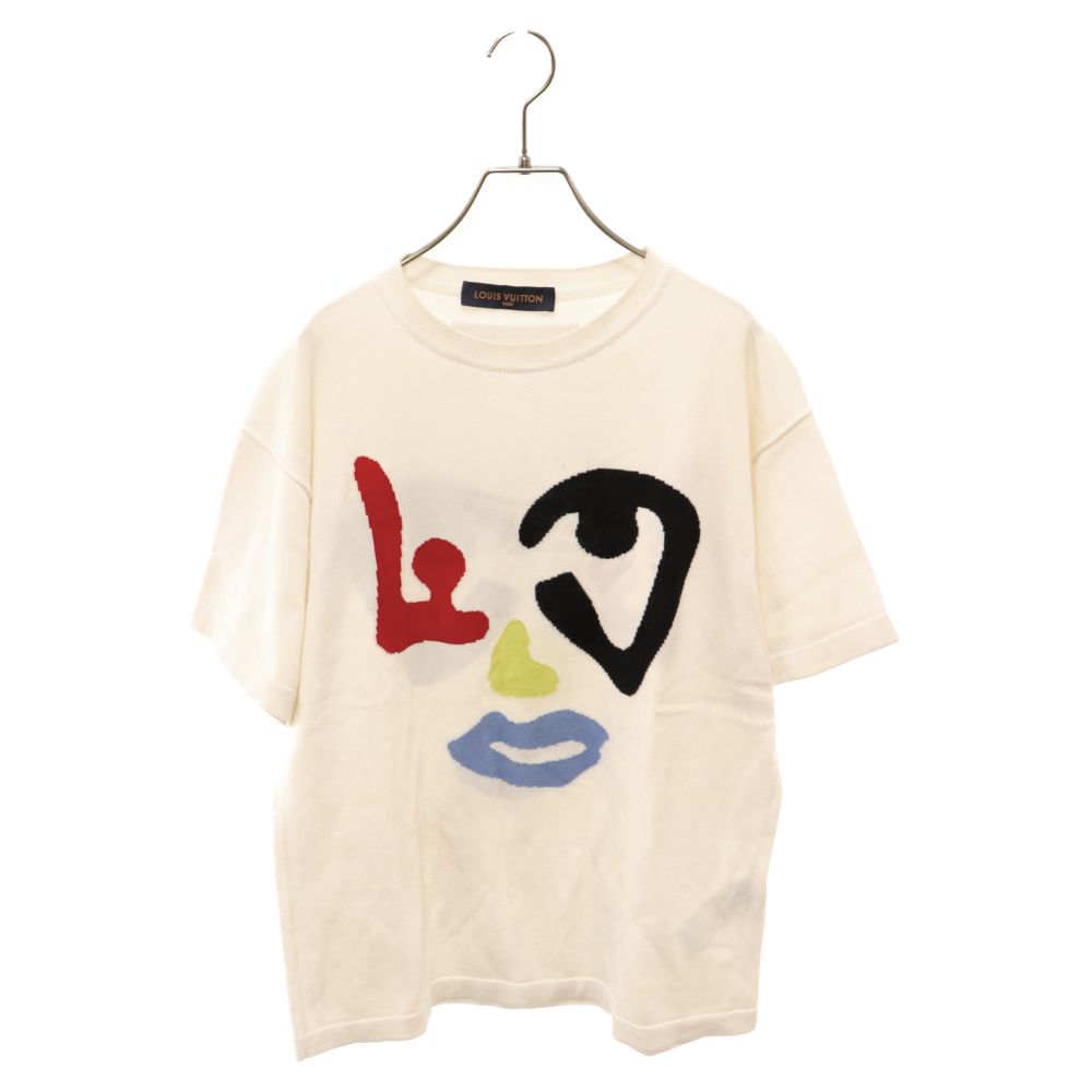 LOUIS VUITTON (ルイヴィトン) グラフィックロゴプリント ニット クルーネック半袖Tシャツ HNN01W ホワイト