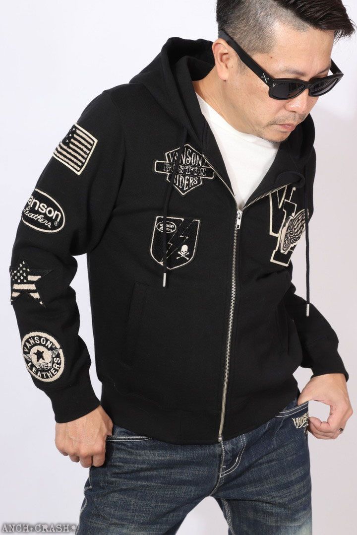 VANSON バンソン フルZIPパーカー (NVSZ-2522) 【送料無料】裏毛 刺繍 さがらワッペン VANSON バンソン フルZIPパーカー NVSZ-2522 裏毛 刺繍 さがらワッペン
