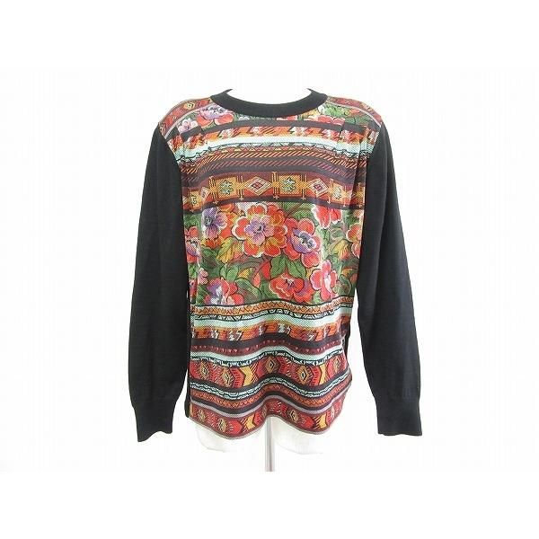 wpc レオナール LEONARD ニット・セーター L 黒 赤 花柄 異素材 シルク