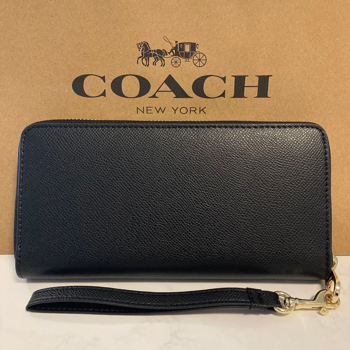 新品 COACH長財布 コーチ 長財布 レディース メンズ シンプル ブラック ゴールド 黒 - メルカリ