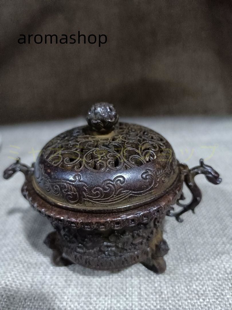 銅器 三足鼎 チ首竜双耳香炉 焼香炉 香道具 茶道具 装飾品 工芸