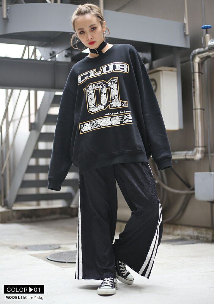 b系 ヒップホップ ストリート系 ファッション 服 メンズ レディース スウェット CN-TL-SW-001 クラブノイズ CLUB NO1Z CLUBNO1Z 長袖 トレーナー ビッグシルエット 裏起毛 金箔 ナンバー 薔薇 総柄 大きいサイズ b系 ストリート系 服 メンズ レディース スウェット クラブノイズ CLUB