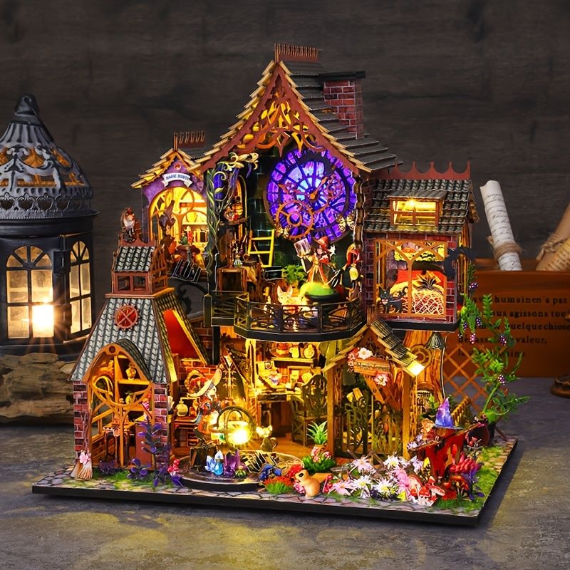 アールデコ調3D木製建築模型キット 卓上DIY教育玩具 電池式（2個別売） バレンタインデー ホームデコレーション 書斎＆リビングルームの装飾 友人や恋人へのプレゼントに最適