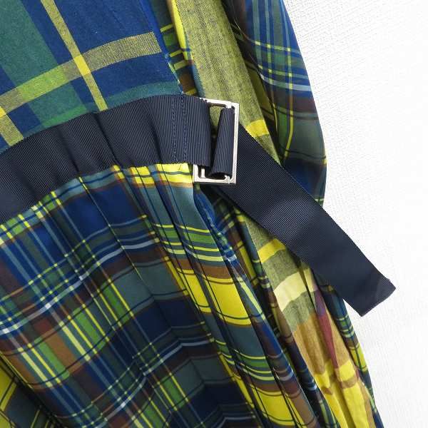 【サカイ/sacai】ロングワンピース　プリーツ　ボウタイ　ベルト　チェック サカイ sacai ワンピース ロング チェック 飾りベルト付き プリーツ