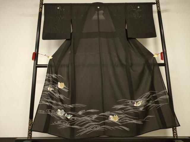 平和屋着物＊夏物 黒留袖 絽 鴛鴦 正絹 AABB6798jd