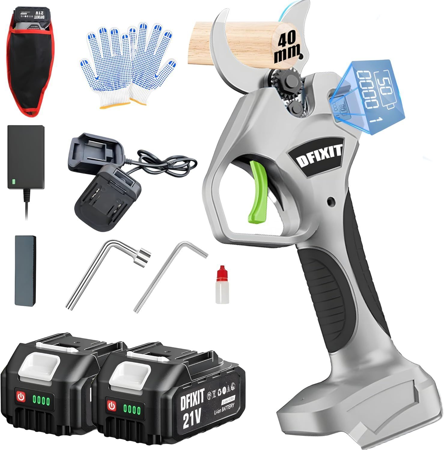 DFIXIT 45mm切断径 電動剪定バサミ 充電式剪定ばさみ LED電池表示-切断回数 コードレス充電式剪定バサミ 2段階開き角度調節可 マキタ互換 4000mAh大容量バッテリー2個付き PSE認証取得済み 日本語取扱説明書付き A-45mm切断径