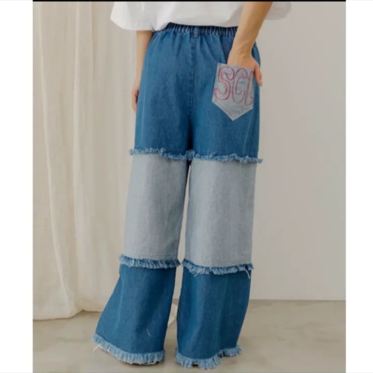 パッチワークデニムパンツ