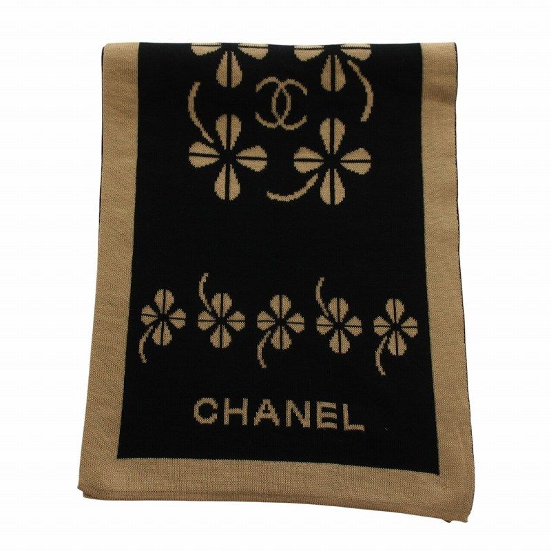 シャネル　CHANEL 花柄 ストール 黒・茶色 シャネル CHANEL マフラー ストール ニット クローバー ココ