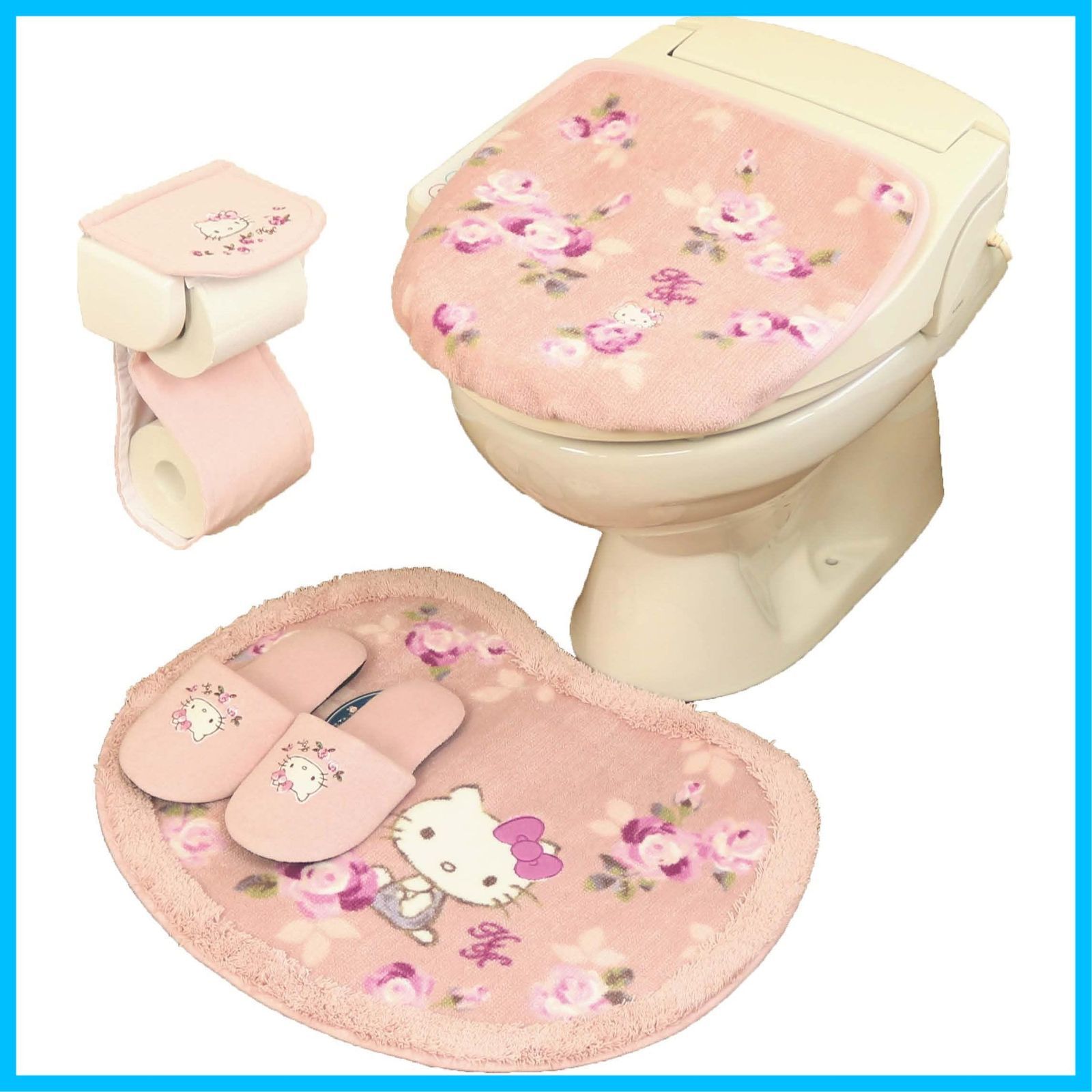 在庫 ＋ スリッパ フタカバー トイレマット 吸着タイプ ＋ ピンク ペーパーホルダーカバー サンリオ 4点 セット トイレマット キティちゃん ハローキティ