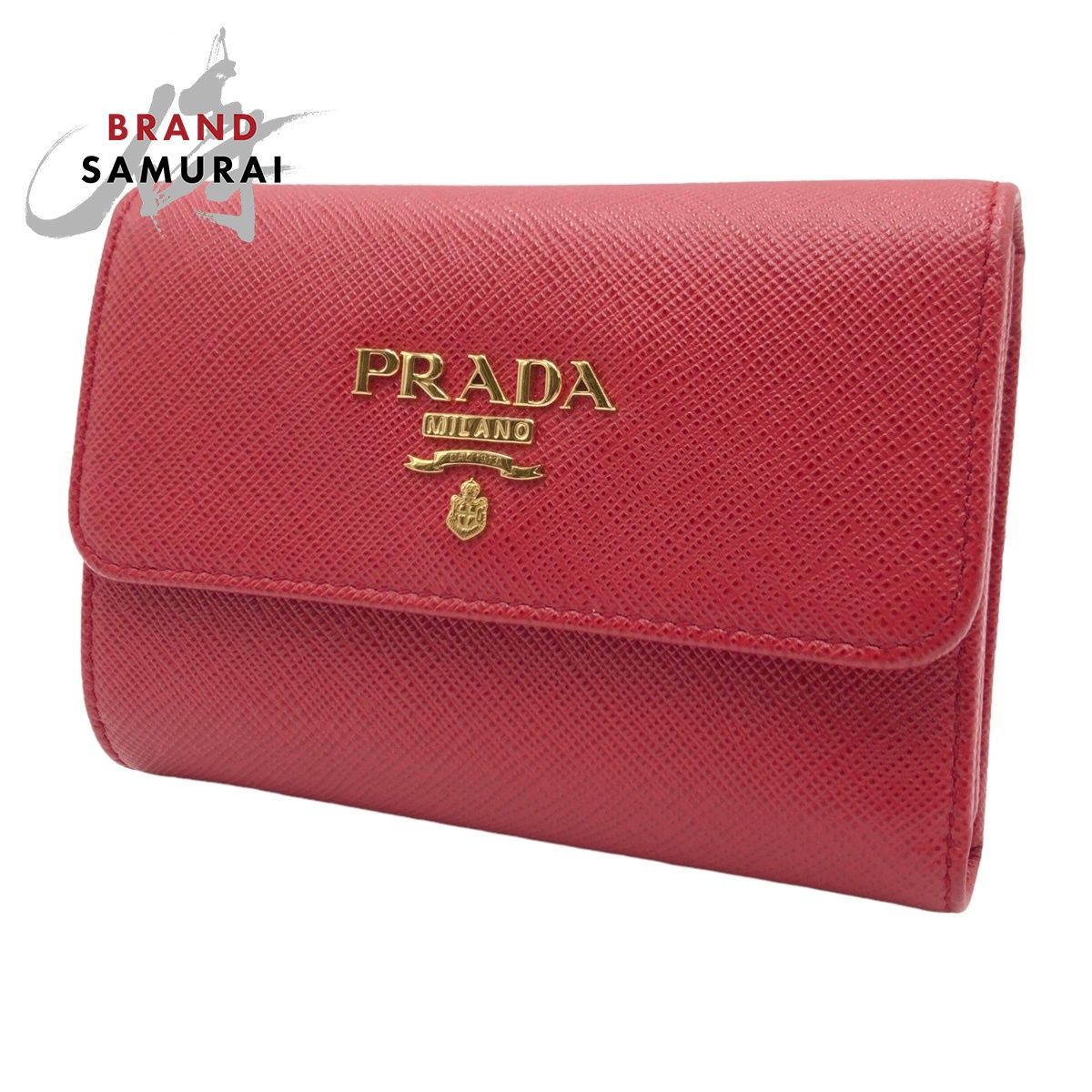 美品 PRADA プラダ サフィアーノ レッド 赤 ゴールド金具 レザー