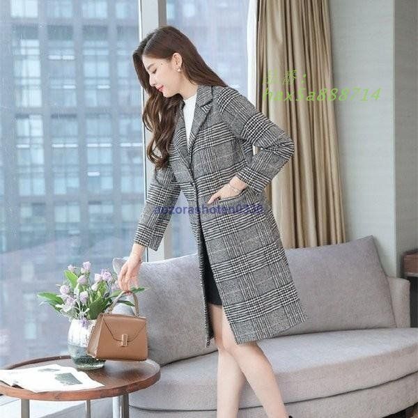 レディース チェスターコート アウター ロングコート チェック柄 ダブルブレスト カジュアル OL オフィス 大人 通勤 コート スーツ風 hax5a888714 GULLKHAN_COM