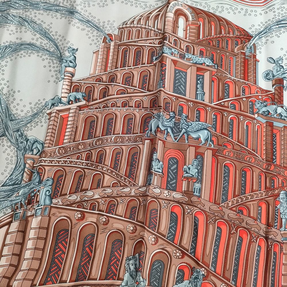 良品 HERMES エルメス カレ90 LES RIVIERES DE BABEL バベルの川