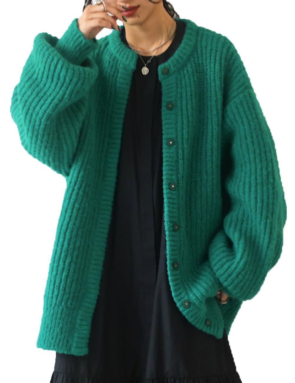 30 グリーン_Free Size antiqua アンティカ カーディガン レディース ニット 長袖 YP-00090 Free Size 30 グリーン