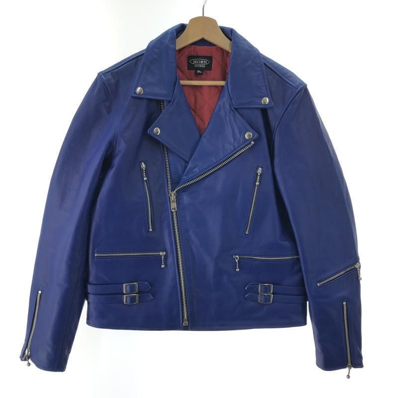 中古】HORN WORKS ダブルライダースジャケット 3L ブルー レッド
