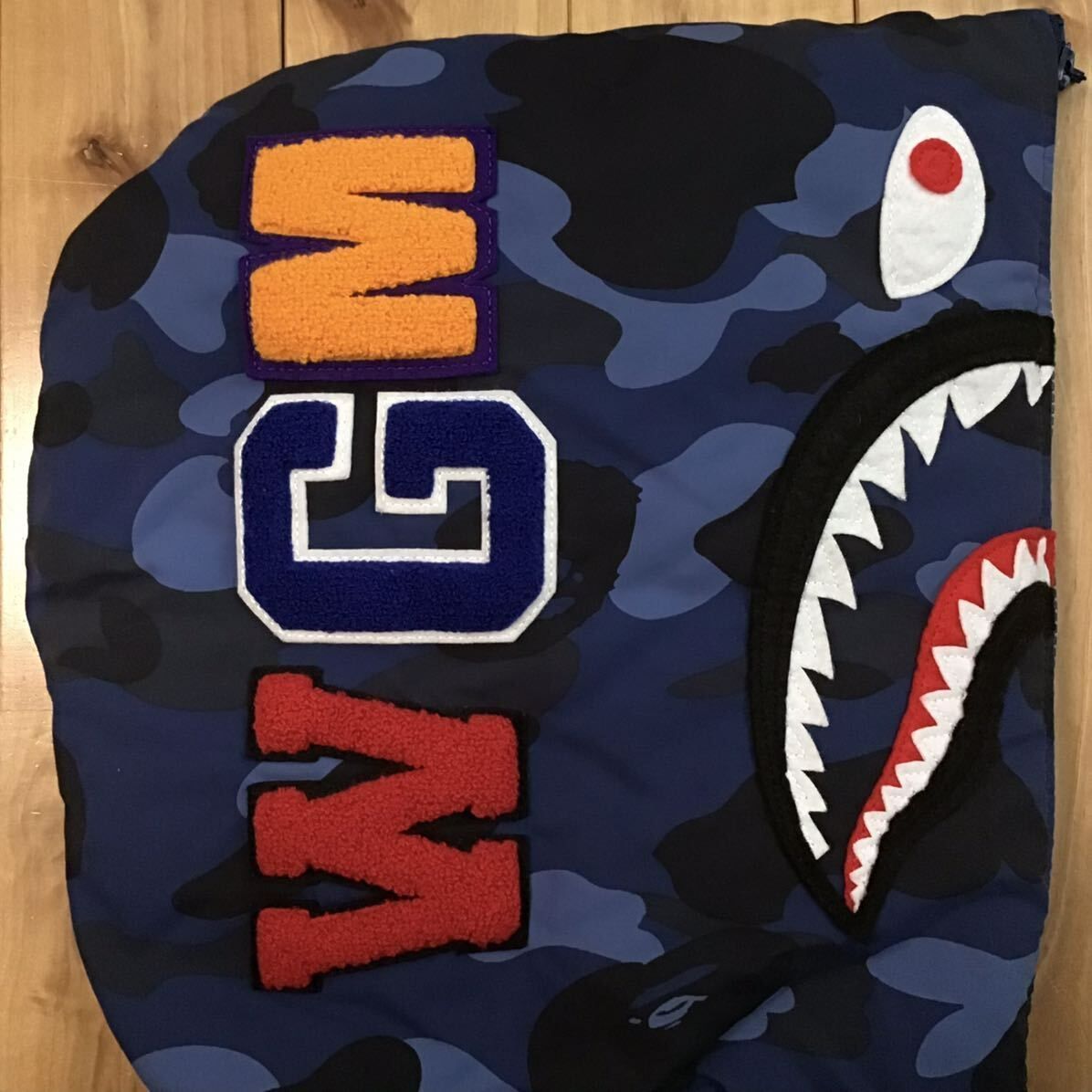 シャーク パーカー ダウンジャケット Mサイズ shark full zip hoodie Down jacket a bathing ape BAPE エイプ ベイプ Blue camo 迷彩