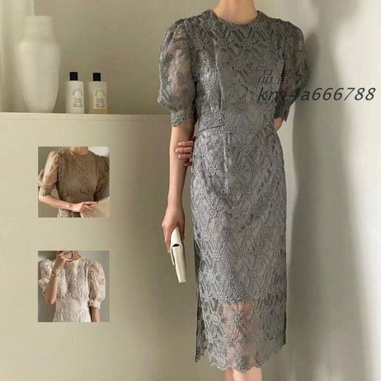 パーティードレス 韓国 おしゃれ 安い お呼ばれ 結婚式 ロング プチプラ 個性的 謝恩会 可愛い 半袖 ワンピース ブルーレース 成人式 二次会 kni4a666788