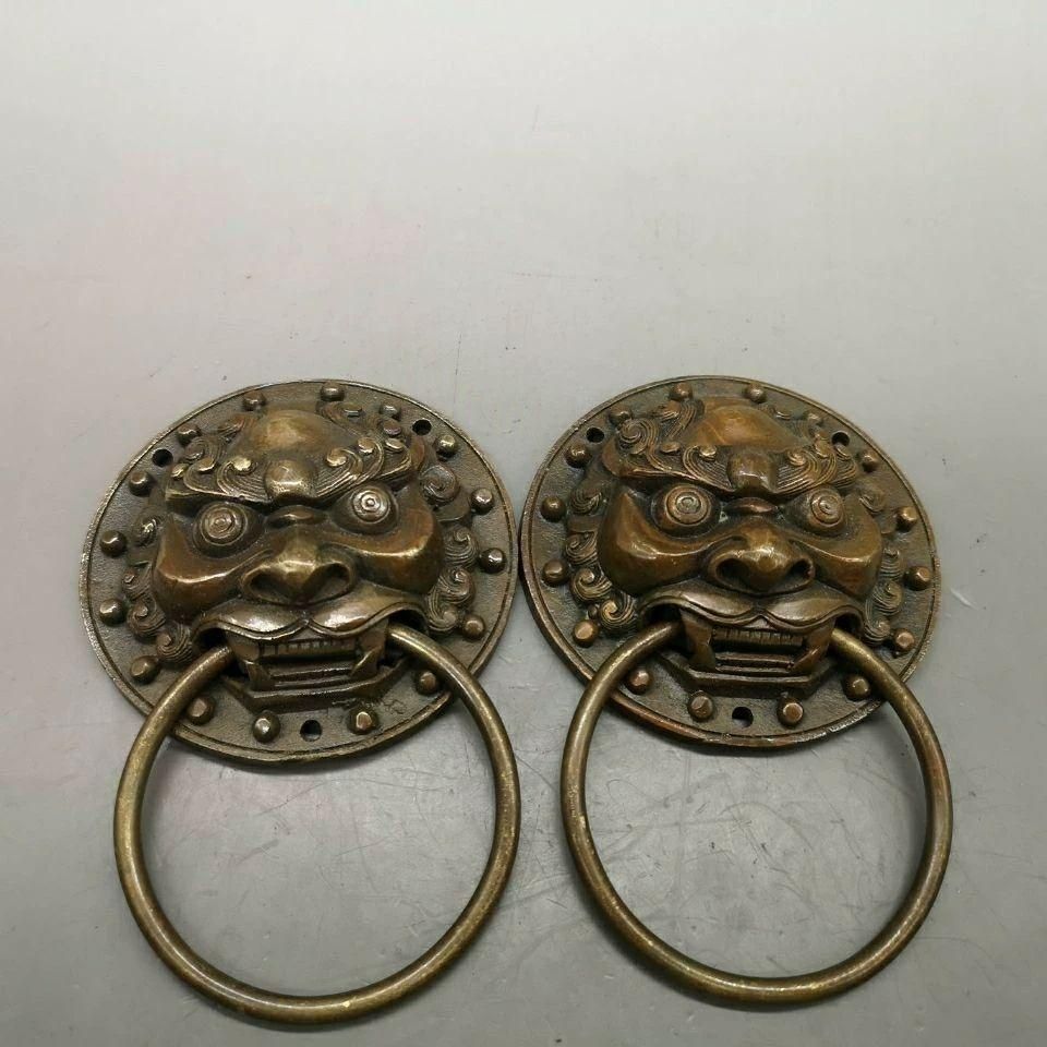 銅器 獣頭門環 獅子頭大門ノブ木戸門引環一対 装飾品 工芸品 置物 銅器 獣頭門環 獅子頭大門ノブ木戸門引環一対 装飾品 工芸品
