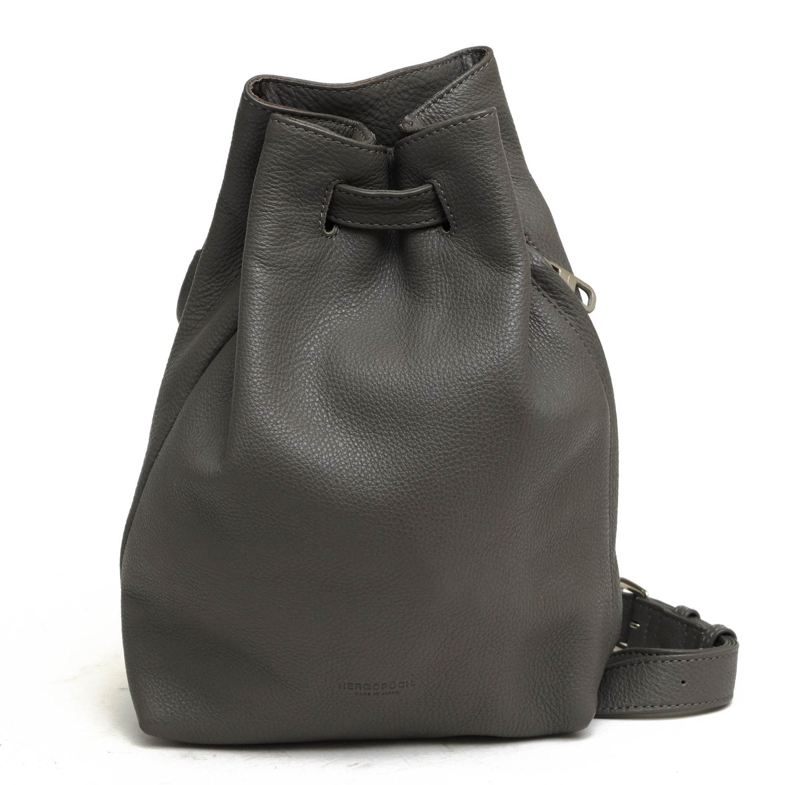 エルゴポック ブラックレザー巾着型バッグ