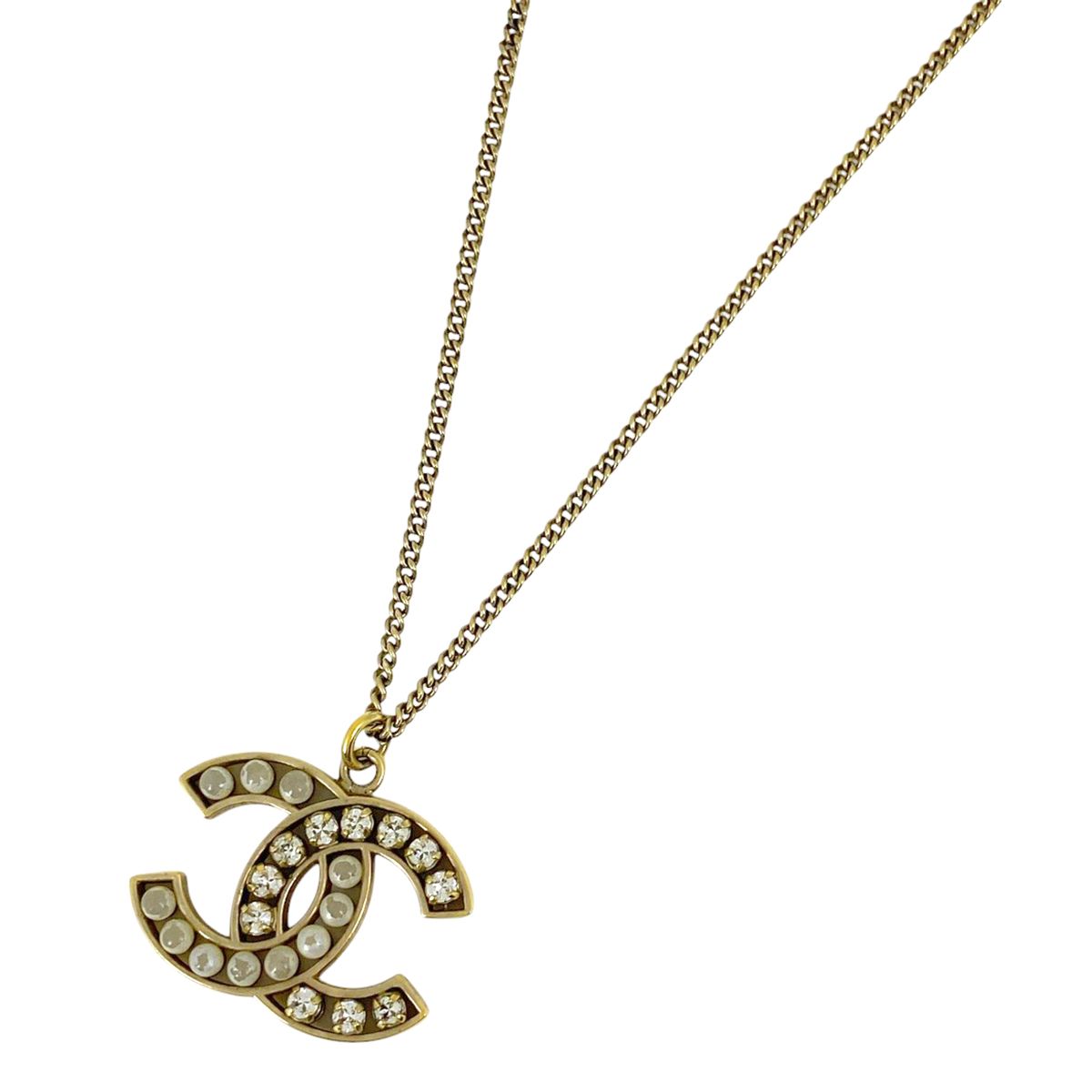 在庫一掃 シャネル CHANEL ココマーク ラインストーン ネックレス CCマーク フェイクパール ネックレス GP ゴールド レディース