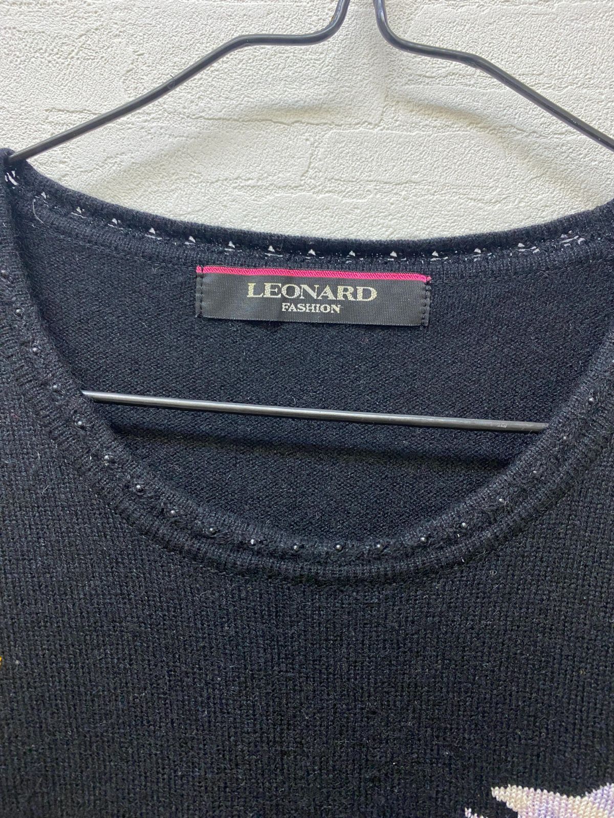 美品　LEONARD ブラック 長袖 トップス LEONARD 毛65％(アンゴラ35%)絹35％黒 長袖 トップス - メルカリ