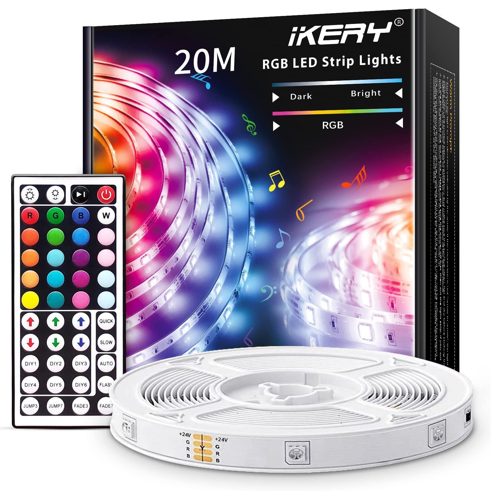 在庫処分】工具不要 調光調色 入電電圧100V-240V 切断可能 高輝度RGB 1600万色 4ピン 24V SMD5050 両面テープ  リモコン制御 20M LEDテープライト IKERY General shop メルカリ