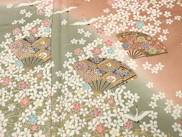 平和屋着物○訪問着 作家物 色紙飛鶴流水枝花文 黒地